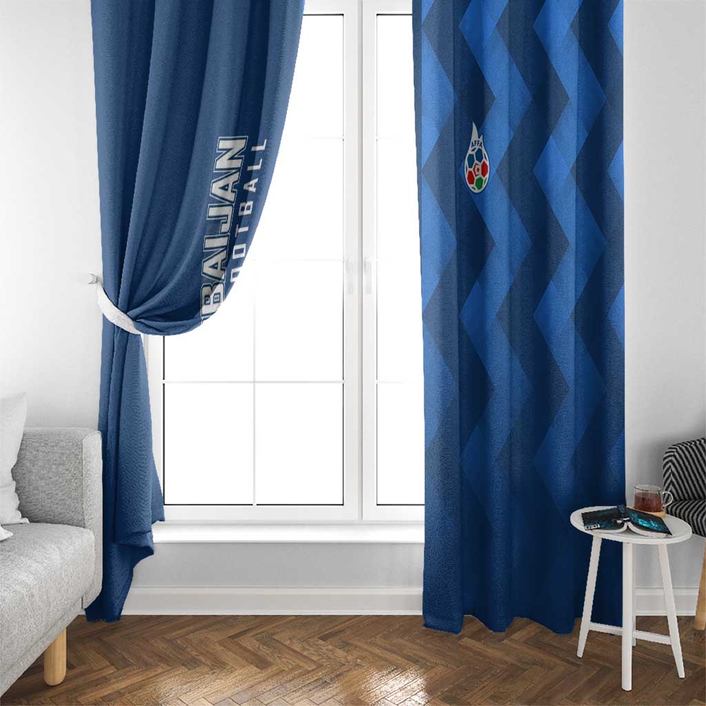 Azerbaijan Football Window Curtain with AFFA Emblem in Blue Geometric Design