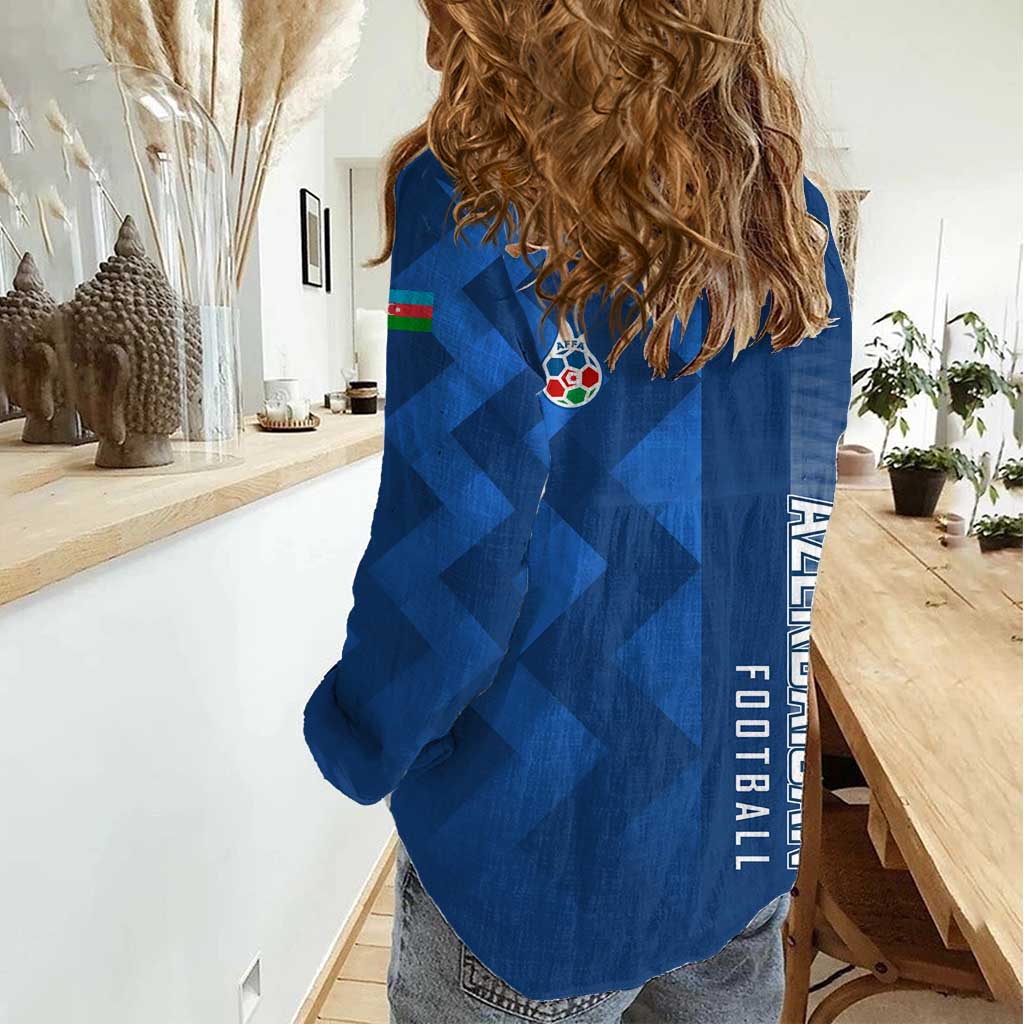 Azerbaijan Football Women Casual Shirt with AFFA Emblem in Blue Geometric Design
