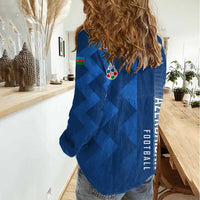 Azerbaijan Football Women Casual Shirt with AFFA Emblem in Blue Geometric Design