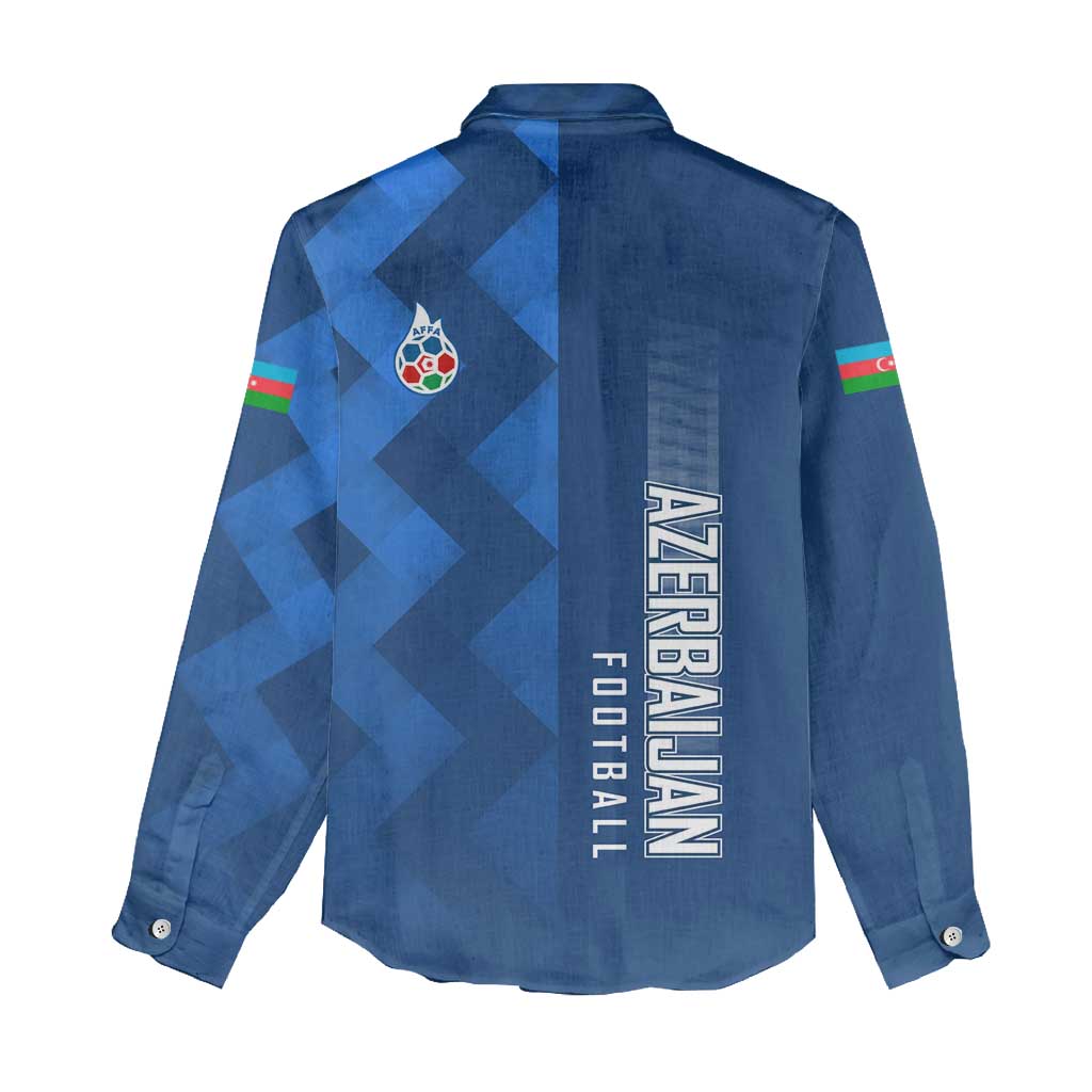 Azerbaijan Football Women Casual Shirt with AFFA Emblem in Blue Geometric Design