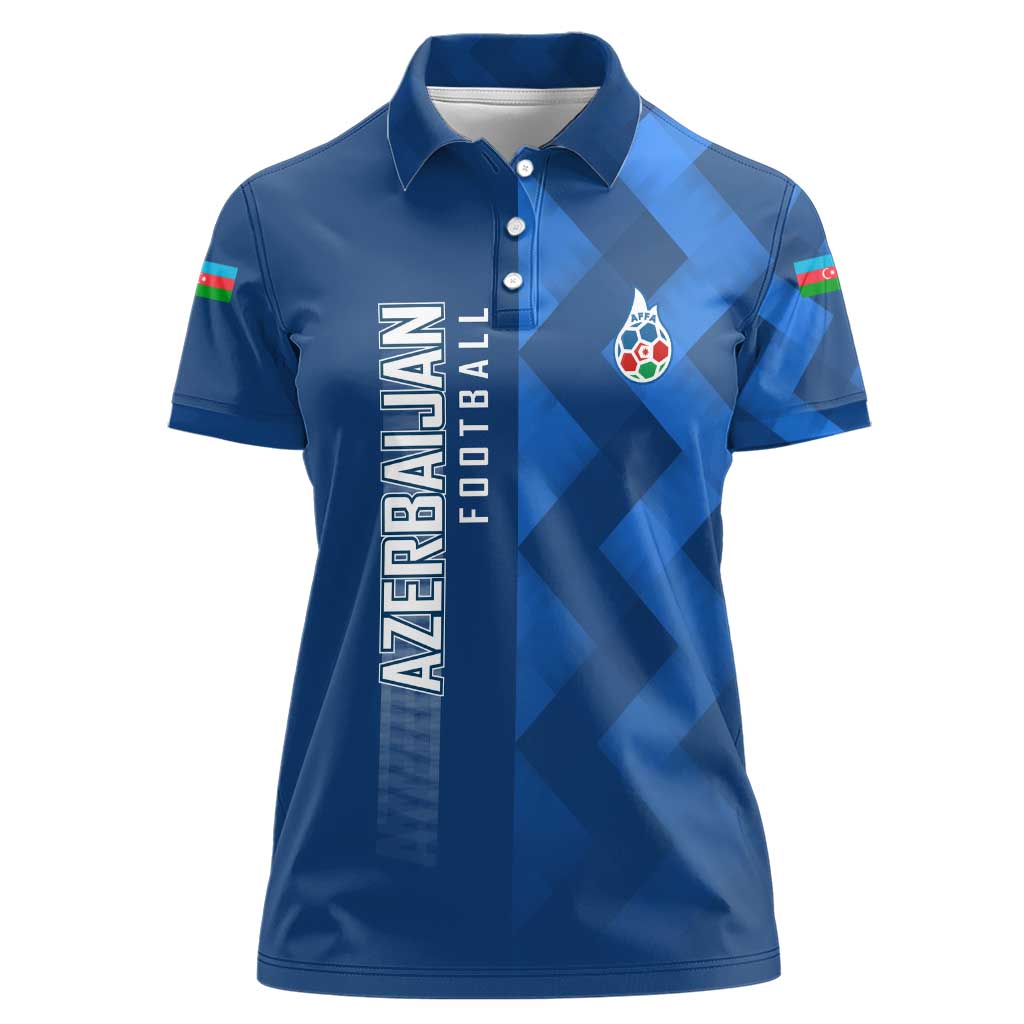 Azerbaijan Football Women Polo Shirt with AFFA Emblem in Blue Geometric Design