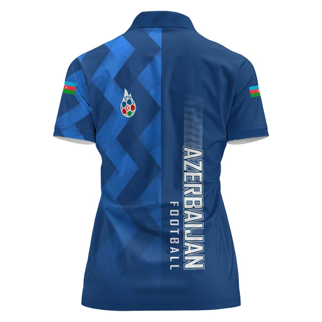 Azerbaijan Football Women Polo Shirt with AFFA Emblem in Blue Geometric Design