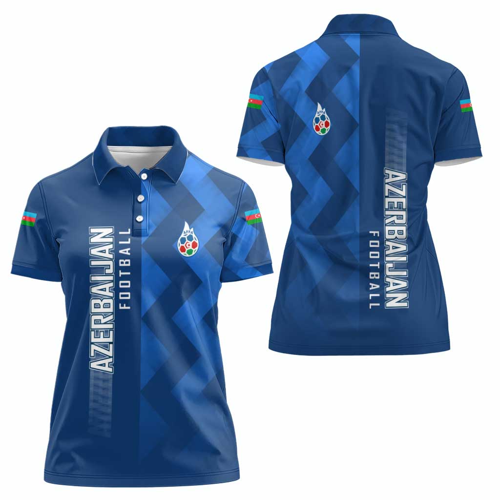 Azerbaijan Football Women Polo Shirt with AFFA Emblem in Blue Geometric Design