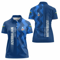 Azerbaijan Football Women Polo Shirt with AFFA Emblem in Blue Geometric Design