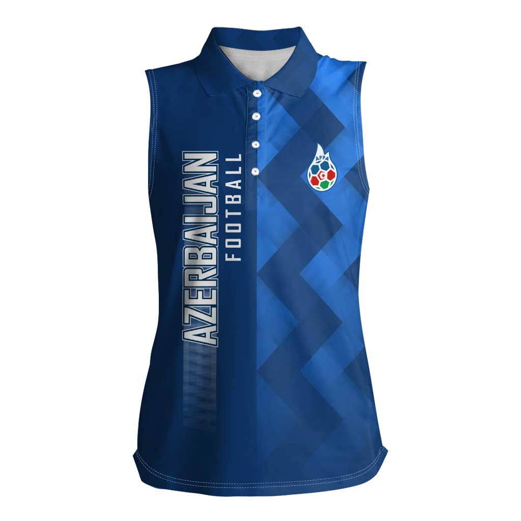 Azerbaijan Football Women Sleeveless Polo Shirt with AFFA Emblem in Blue Geometric Design