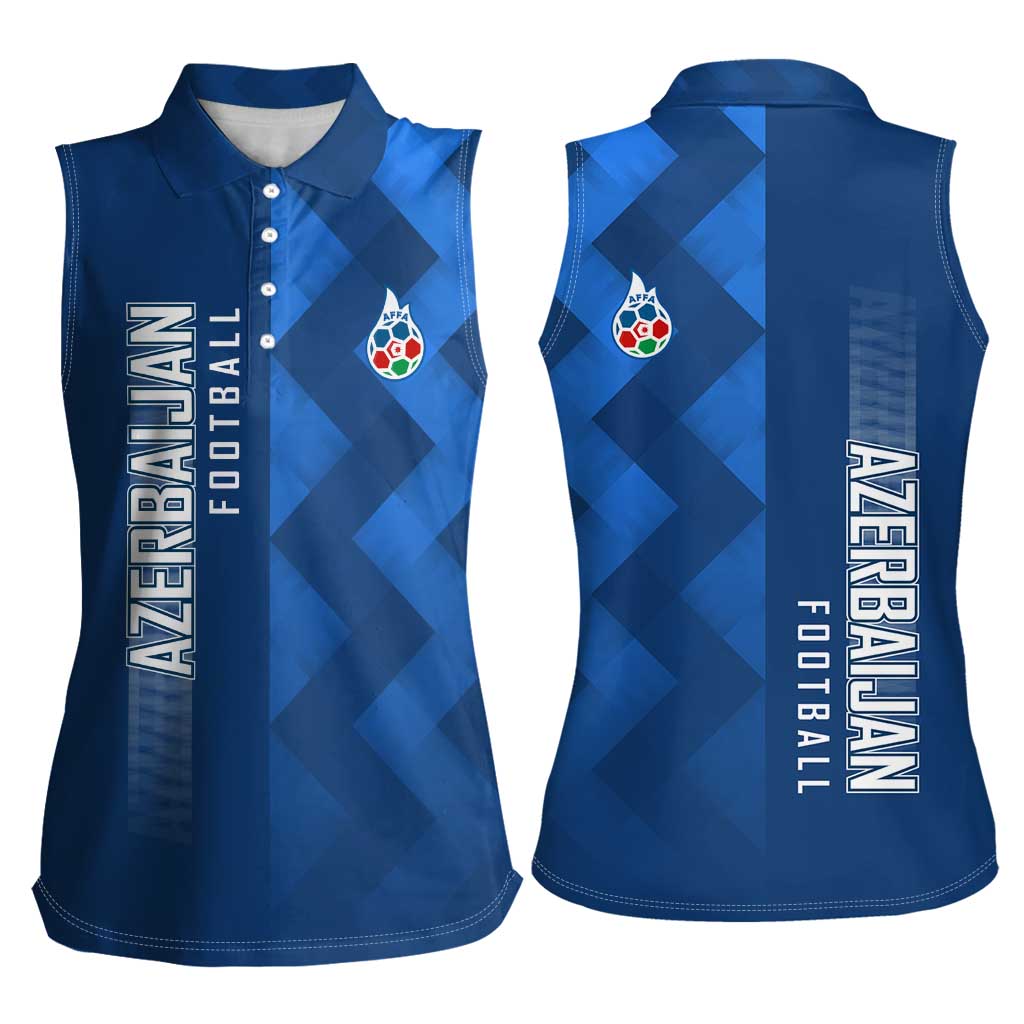 Azerbaijan Football Women Sleeveless Polo Shirt with AFFA Emblem in Blue Geometric Design