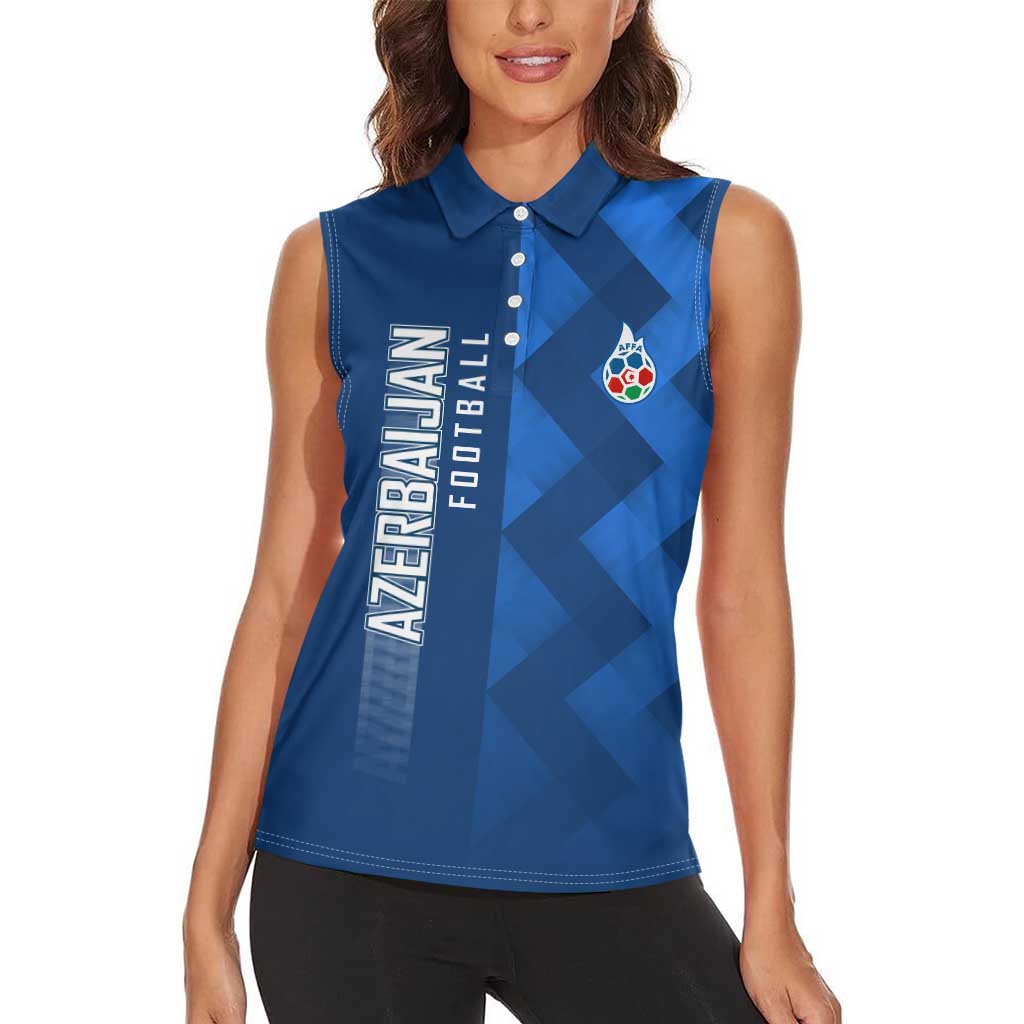 Azerbaijan Football Women Sleeveless Polo Shirt with AFFA Emblem in Blue Geometric Design