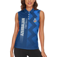 Azerbaijan Football Women Sleeveless Polo Shirt with AFFA Emblem in Blue Geometric Design