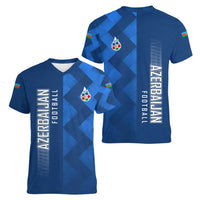 Azerbaijan Football Women V-Neck T-Shirt with AFFA Emblem in Blue Geometric Design