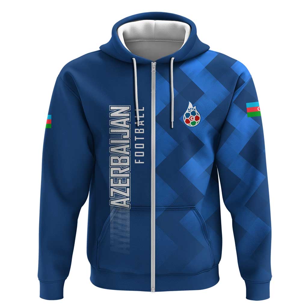 Azerbaijan Football Zip Hoodie with AFFA Emblem in Blue Geometric Design