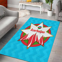 Azerbaijan National Emblem Area Rug with Star and Flame Design in Sky Blue