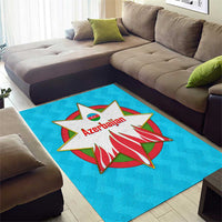 Azerbaijan National Emblem Area Rug with Star and Flame Design in Sky Blue
