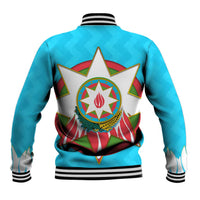 Azerbaijan National Emblem Baseball Jacket with Star and Flame Design in Sky Blue