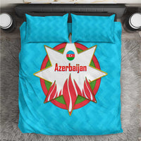 Azerbaijan National Emblem Bedding Set with Star and Flame Design in Sky Blue