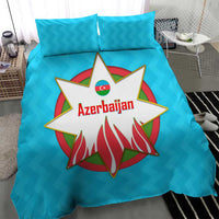 Azerbaijan National Emblem Bedding Set with Star and Flame Design in Sky Blue