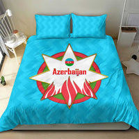 Azerbaijan National Emblem Bedding Set with Star and Flame Design in Sky Blue