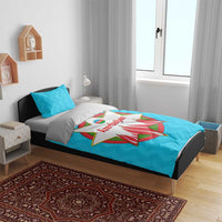 Azerbaijan National Emblem Bedding Set with Star and Flame Design in Sky Blue