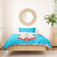 Azerbaijan National Emblem Bedding Set with Star and Flame Design in Sky Blue