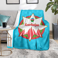 Azerbaijan National Emblem Blanket with Star and Flame Design in Sky Blue