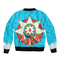 Azerbaijan National Emblem Bomber Jacket with Star and Flame Design in Sky Blue