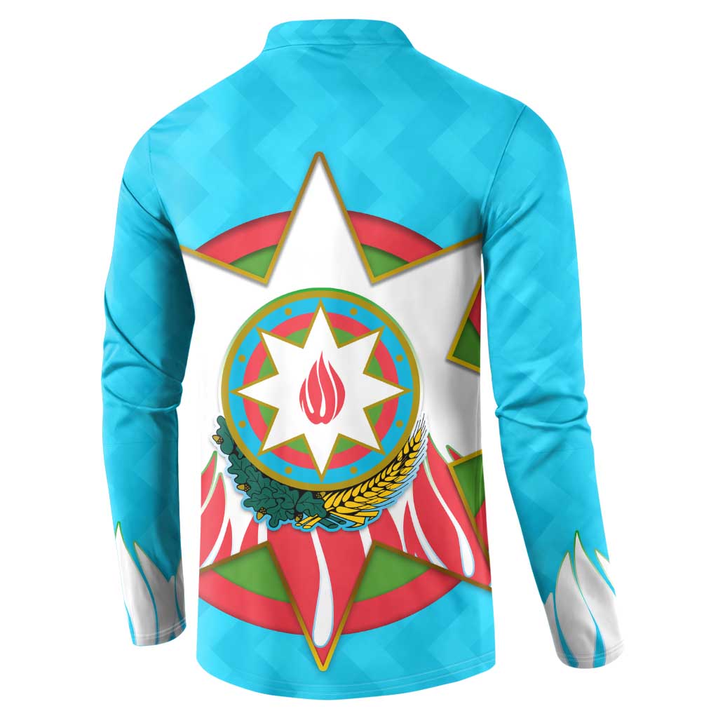 Azerbaijan National Emblem Button Sweatshirt with Star and Flame Design in Sky Blue