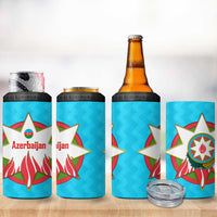 Azerbaijan National Emblem 4 in 1 Can Cooler Tumbler with Star and Flame Design in Sky Blue