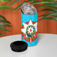 Azerbaijan National Emblem 4 in 1 Can Cooler Tumbler with Star and Flame Design in Sky Blue