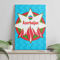 Azerbaijan National Emblem Canvas Wall Art with Star and Flame Design in Sky Blue