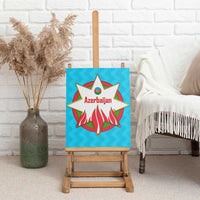 Azerbaijan National Emblem Canvas Wall Art with Star and Flame Design in Sky Blue