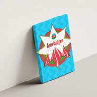 Azerbaijan National Emblem Canvas Wall Art with Star and Flame Design in Sky Blue