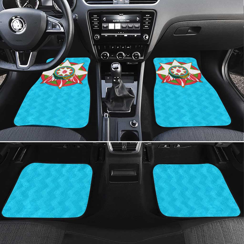 Azerbaijan National Emblem Car Mats with Star and Flame Design in Sky Blue
