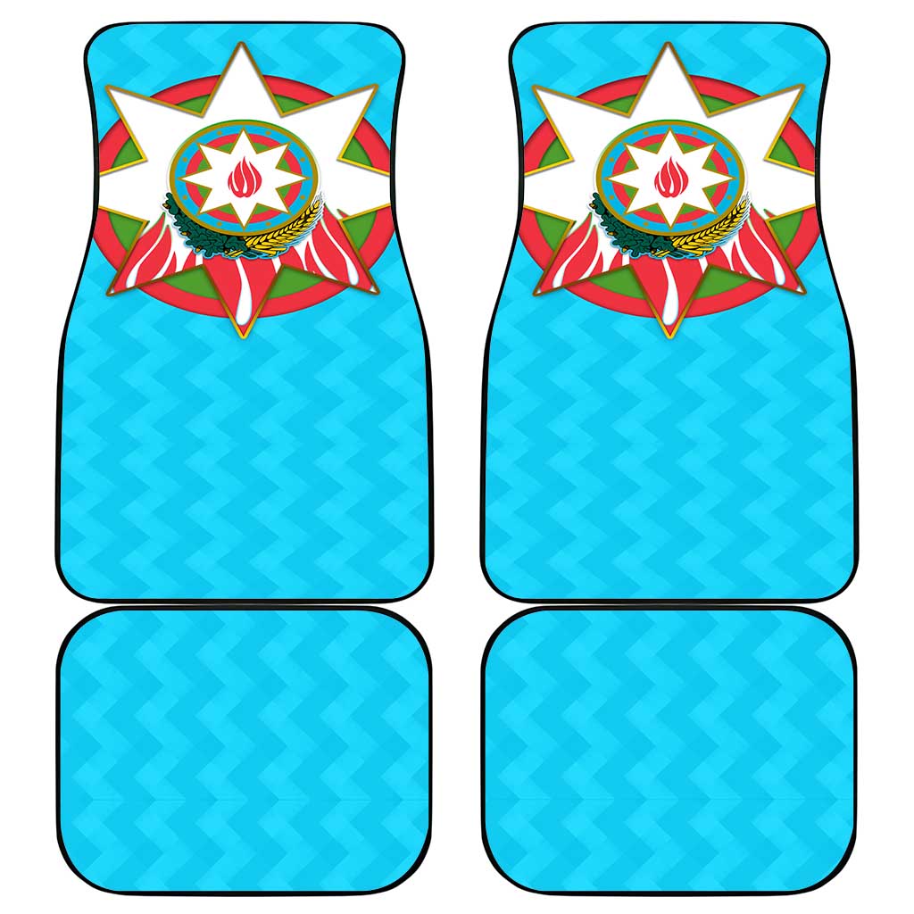 Azerbaijan National Emblem Car Mats with Star and Flame Design in Sky Blue