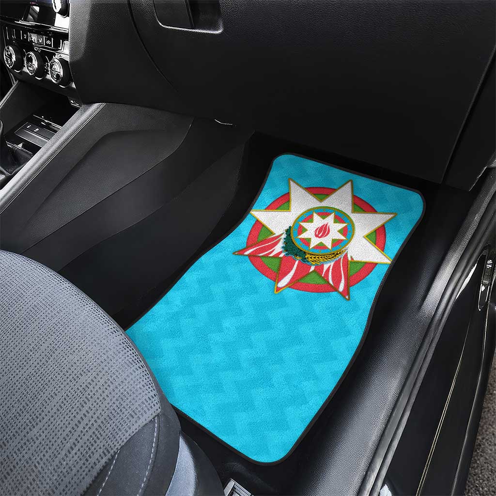 Azerbaijan National Emblem Car Mats with Star and Flame Design in Sky Blue