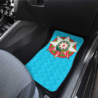Azerbaijan National Emblem Car Mats with Star and Flame Design in Sky Blue