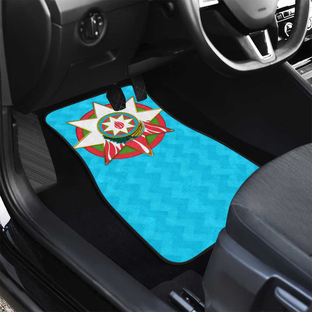 Azerbaijan National Emblem Car Mats with Star and Flame Design in Sky Blue