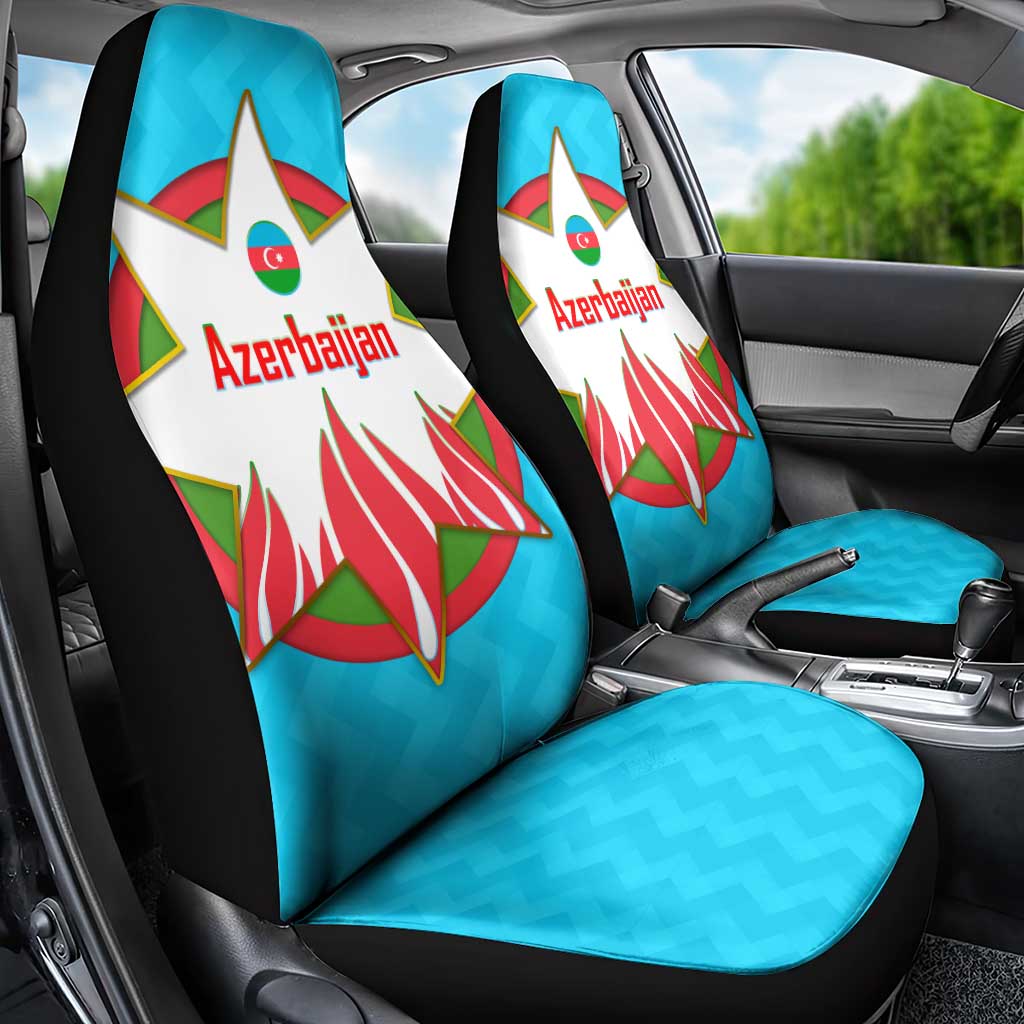 Azerbaijan National Emblem Car Seat Cover with Star and Flame Design in Sky Blue