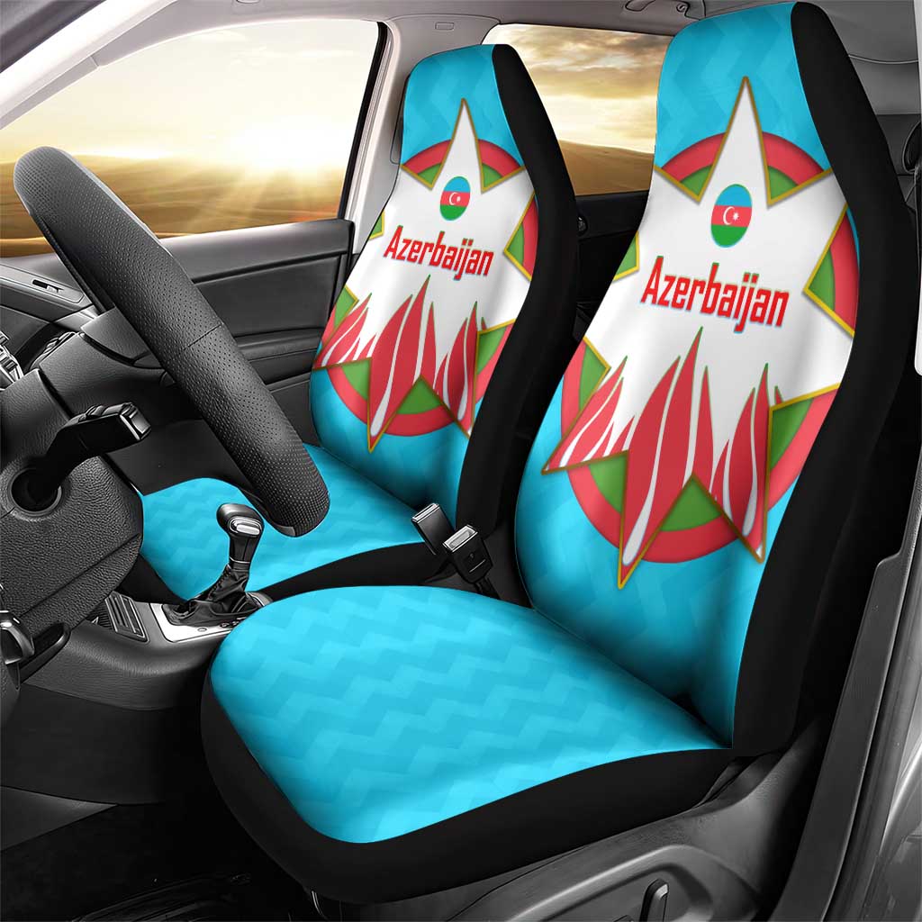 Azerbaijan National Emblem Car Seat Cover with Star and Flame Design in Sky Blue