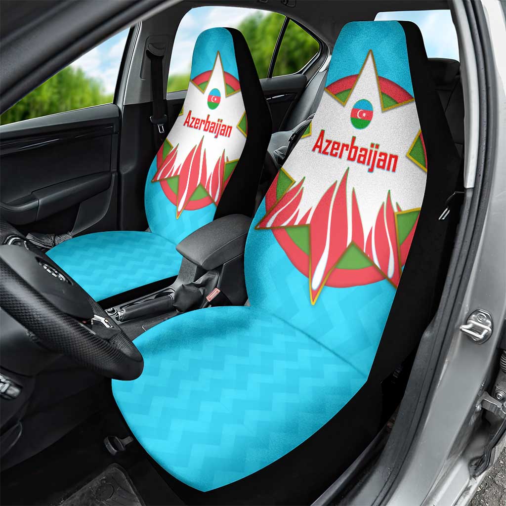 Azerbaijan National Emblem Car Seat Cover with Star and Flame Design in Sky Blue