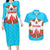 Azerbaijan National Emblem Couples Matching Long Sleeve Bodycon Dress and Hawaiian Shirt with Star and Flame Design in Sky Blue
