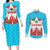 Azerbaijan National Emblem Couples Matching Long Sleeve Bodycon Dress and Long Sleeve Button Shirt with Star and Flame Design in Sky Blue