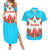 Azerbaijan National Emblem Couples Matching Summer Maxi Dress and Hawaiian Shirt with Star and Flame Design in Sky Blue