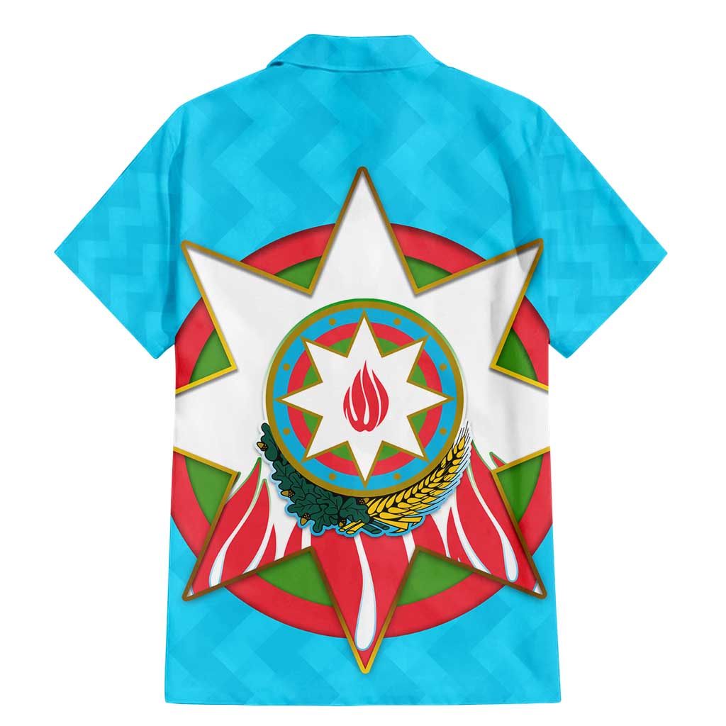 Azerbaijan National Emblem Family Matching Mermaid Dress and Hawaiian Shirt with Star and Flame Design in Sky Blue