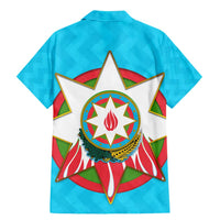 Azerbaijan National Emblem Family Matching Mermaid Dress and Hawaiian Shirt with Star and Flame Design in Sky Blue