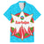 Azerbaijan National Emblem Family Matching Off The Shoulder Long Sleeve Dress and Hawaiian Shirt with Star and Flame Design in Sky Blue