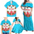 Azerbaijan National Emblem Family Matching Off Shoulder Maxi Dress and Hawaiian Shirt with Star and Flame Design in Sky Blue