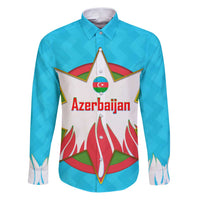 Azerbaijan National Emblem Family Matching Puletasi and Hawaiian Shirt with Star and Flame Design in Sky Blue