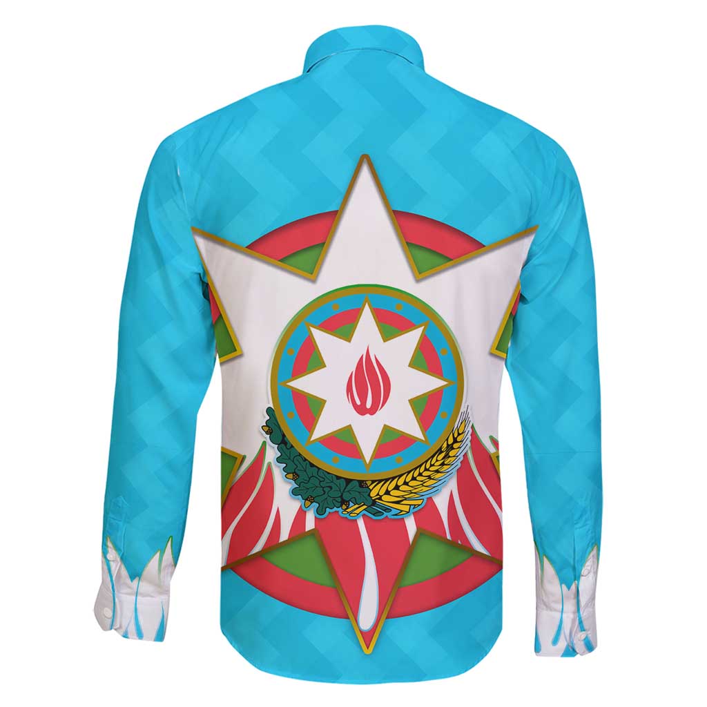 Azerbaijan National Emblem Family Matching Puletasi and Hawaiian Shirt with Star and Flame Design in Sky Blue