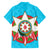 Azerbaijan National Emblem Family Matching Short Sleeve Bodycon Dress and Hawaiian Shirt with Star and Flame Design in Sky Blue