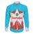 Azerbaijan National Emblem Family Matching Short Sleeve Bodycon Dress and Hawaiian Shirt with Star and Flame Design in Sky Blue