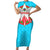 Azerbaijan National Emblem Family Matching Short Sleeve Bodycon Dress and Hawaiian Shirt with Star and Flame Design in Sky Blue